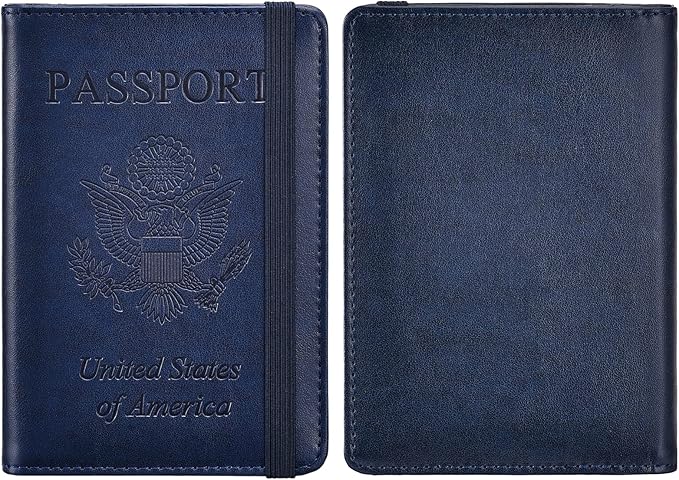 HerriaT Passport and Vaccine Card Holder Combo,Cover Case with CDC Vaccination Card Slot, Leather Travel Documents Organizer Protector, with RFID Blocking, for Women and Men