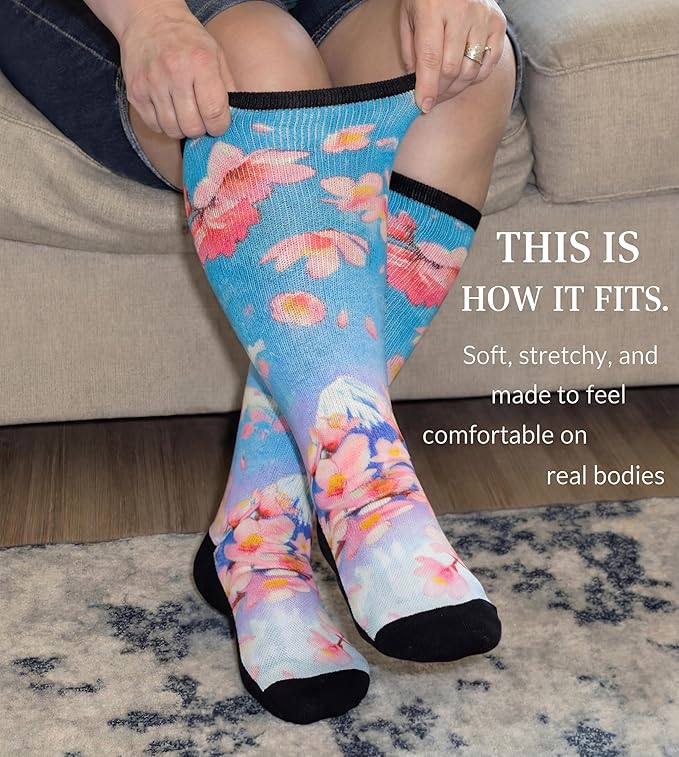 Extra Wide Diabetic Socks for Swollen Feet Men Women Non Binding Soft Stretch Colorful Design