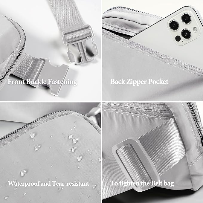 Fanny Pack Crossbody Bag Trendy Waterproof Small Sling Cross Body Purse for Women Men Fashion Waist Packs Mini Belt Pouch Chest Bum Hip Bag Lulu Dupes for Travel Vacation Running Ash