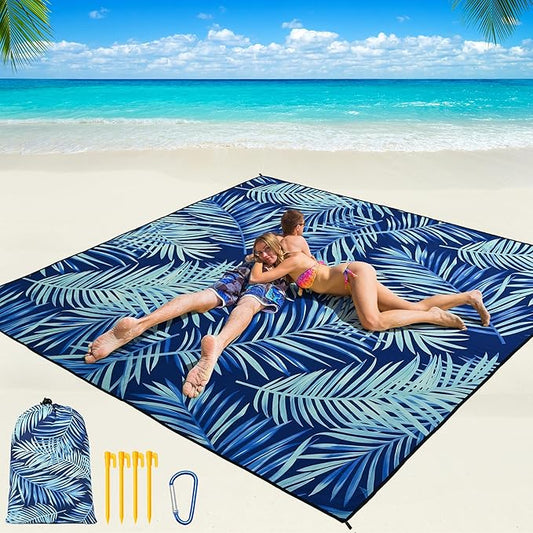 Beach Blanket Waterproof Sandproof Beach Mat 79" X 83"/10'x9'for 2-8 Adults Quick Drying Outdoor Picnic Mat Beach Accessories for Travel, Camping, Hiking
