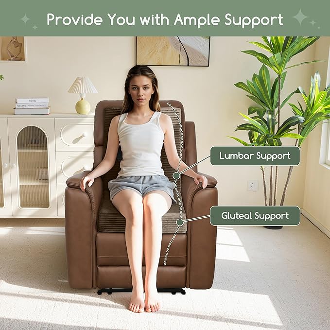 HIGOGOGO Corduroy Recliner Chair Cushion with Lumbar Support Pillow for Elderly Long Sitting Soft Non-Slip 4" Thick Seat Pad for Seniors Buttocks & Back Pain Relief (Brown, 21" Backrest)