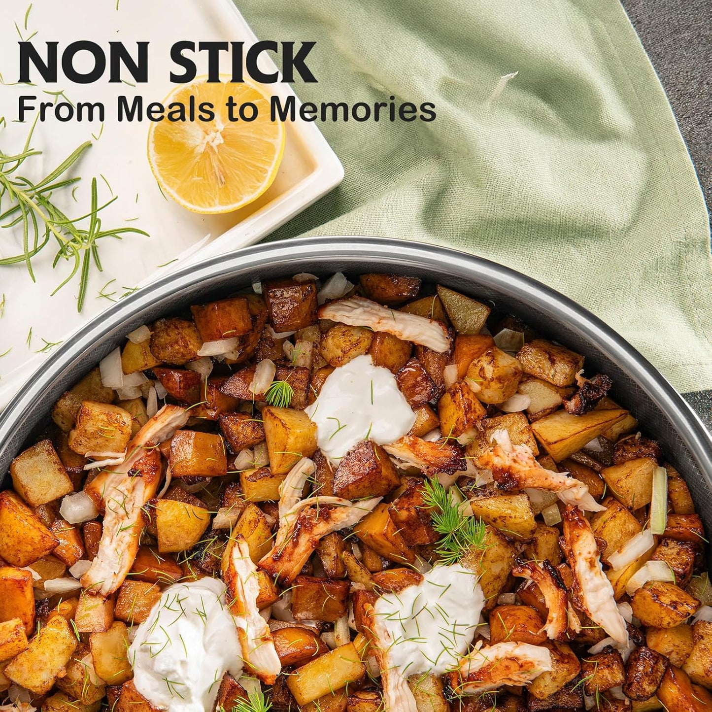 Pots and Pans Set Non Stick, 10 Pcs Hybrid Stainless Steel Cookware Sets, Non Stick Frying Pans, Saucepans, Saute Pan & Stock Pot, PFOA Free Kitchen Skillet,Induction Compatible