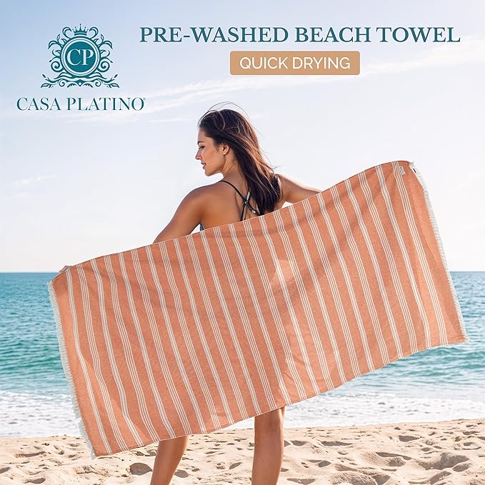 Casa Platino Beach Towel for Adults, Oversized and Lightweight Pool Towels, Pre-Washed, Quick Dry and Absorbent Fabric, Travel Comfort, or Daily Beach Adventures – 39"x71" Fired Brick