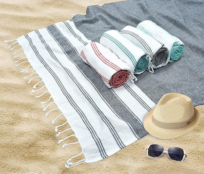GLAMBURG Peshtemal Turkish Towel - Beach Towels Oversized 36x71 Set of 2, Cotton Beach Towels for Adults, Soft Durable Absorbent Extra Large Bath Sheet Hammam Towel - Navy Blue