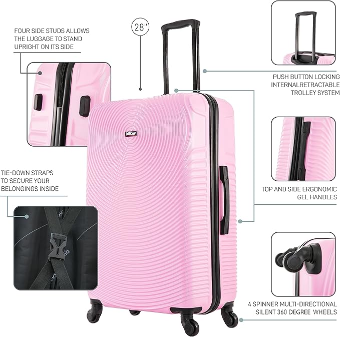 DUKAP INCEPTION Luggage with Spinner Wheels | Durable Lightweight Hardshell Suitcase,Travel Sets with Handle and Trolley | (20in, 24in, 28in) 3 Piece Luggage Set | Pink