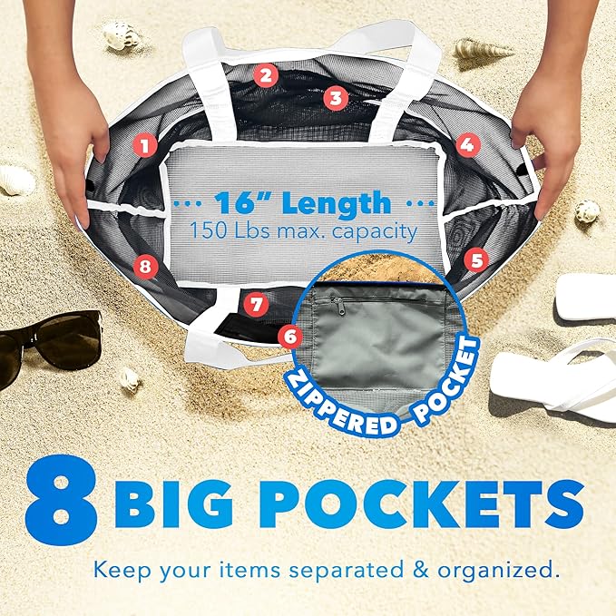Dejaroo Mesh Sand Free Bag - Strong Lightweight Bag For Beach & Vacation Essentials. Tons of Storage!