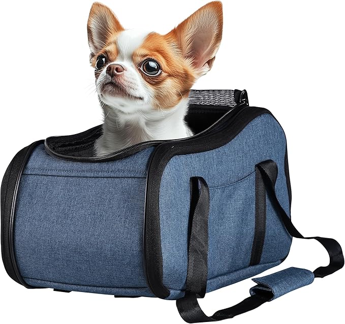 Navaris Dog Car Seat - Secure and Comfortable Pet Carriers for Small Dogs - Centre Console Car Seats - Booster and Bed with Zipper, Leash, and Cushion - Cat, Dog & Puppy Travel Bag