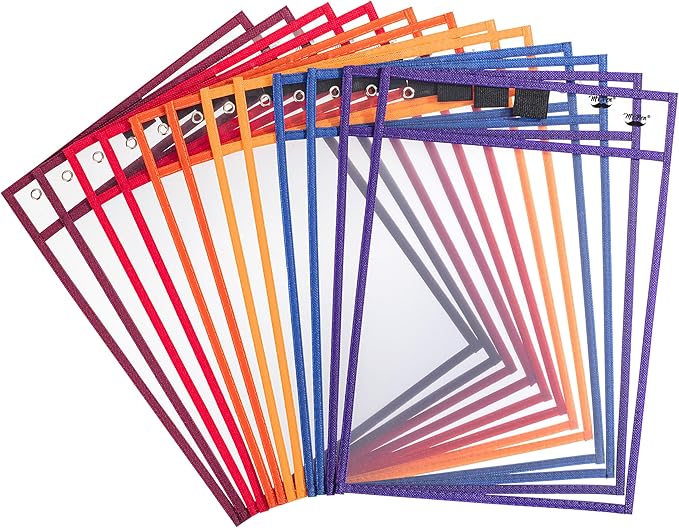 Mr. Pen- Dry Erase Pocket Sleeves, 12 Pack, 10"x14", Sunset Color Theme, Dry Erase Pockets Reusable Sleeves, Job Ticket Holders with Marker Holder & Metal Eyelet
