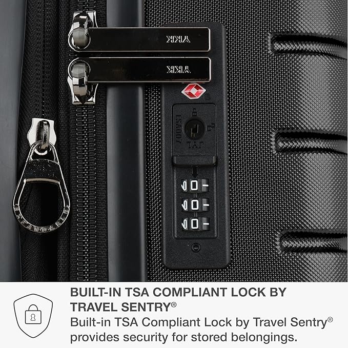 Traveler's Choice Archer Polycarbonate Hardside Spinner Luggage Set, Tie Down Straps, Black, Carry-On 21-Inch