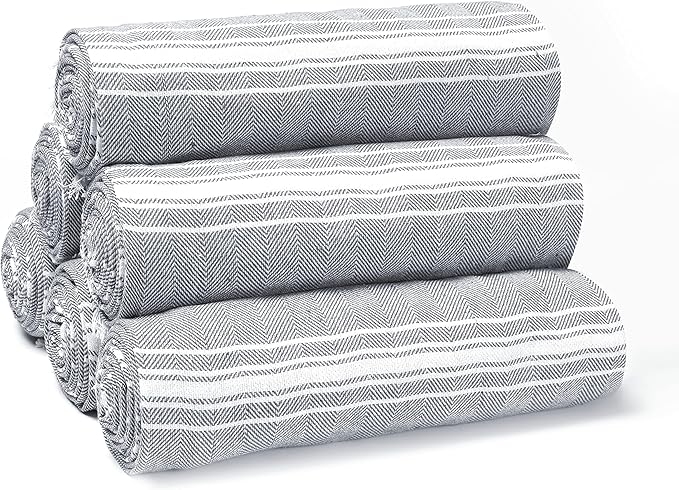 Belizzi Home Peshtemal Turkish Towel Chevron Beach Towels Oversized 36x71 Set of 6, Beach Towels for Adults, Soft Durable Absorbent Extra Large Bath Sheet Hammam Towel - Charcoal Grey