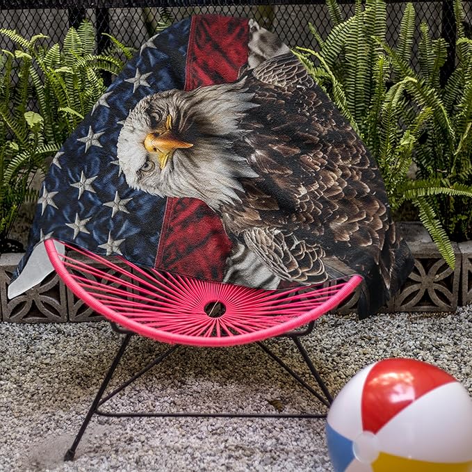 Patriotic American Eagle Beach Towel 30”x60” – 100% Cotton Velour, Absorbent, Quick-Dry, Easy-Pack for Spring Break, Vacation, Beach, Pool, or Sunbathing – Lightweight, Compact – USA Novelty Gift