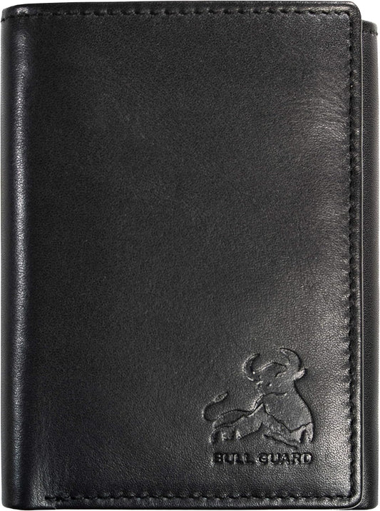 BULL GUARD Genuine Nappa Leather Trifold Wallet For Men RFID And ID Window