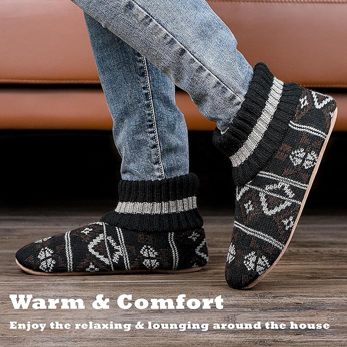 Cozylook Men's Slipper Socks with Grips, Fuzzy Indoor Slippers for Men, Soft Warm Winter Socks with Non-slip Soles