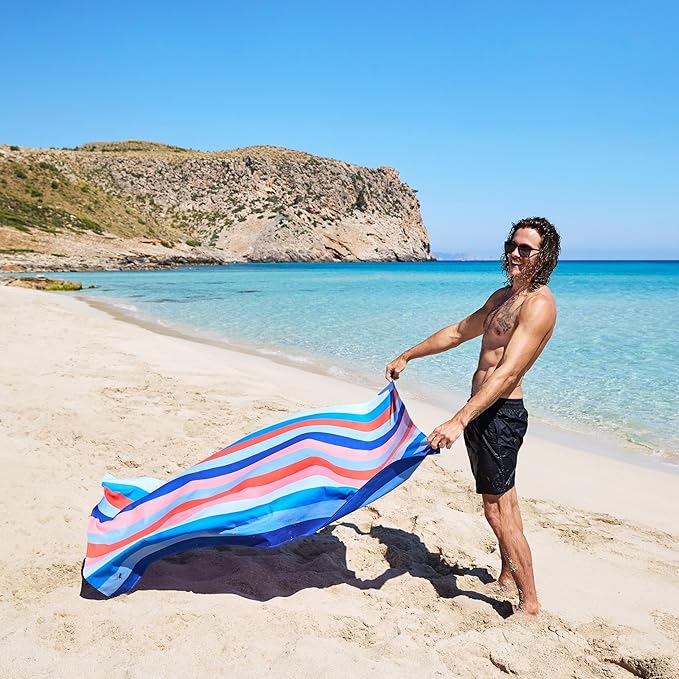Dock & Bay Beach Towel - Quick Dry, Sand Free - Compact, Lightweight - 100% Recycled - Includes Bag - Ocean Pavilion - Large (160x90cm, 63x35)