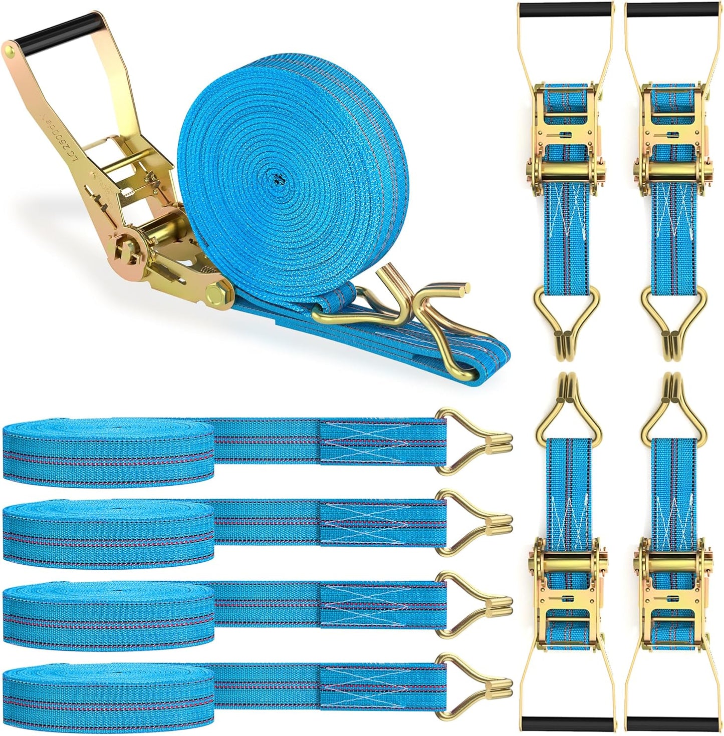 4Pack Heavy Duty Ratchet Straps, 2” 32Ft Ratchet Tie Down Strap, Tie Down Ratcheting with Double J Hook, 4000 LB Break Strength Cargo Straps Ratcheting for Moving Cargo, Lawn Equipment and Motorcycles