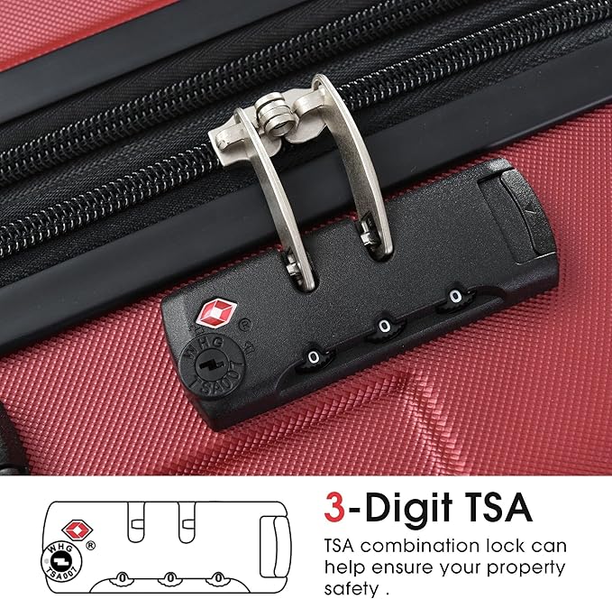24 Inch Hardshell Luggage Lightweight Checked Luggage, Red Hardside ABS Suitcases with Double Wheels and TSA Lock, Medium Expandable 24-inch Carry on Luggages for Travel, Men, Women