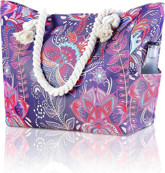 TESALATE Large Canvas Beach Tote Bag Waterproof Sand proof for Women Her Swim,Travel,Shopping,Gym,Cruise Essentials Gear