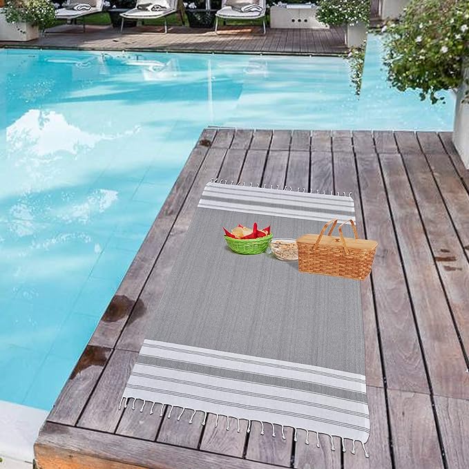 GLAMBURG Peshtemal Turkish Towel - Beach Towels Oversized 36x71 Set of 6, Soft Durable Absorbent Extra Large Bath Sheet Hammam Towel for Adults - Charcoal Grey