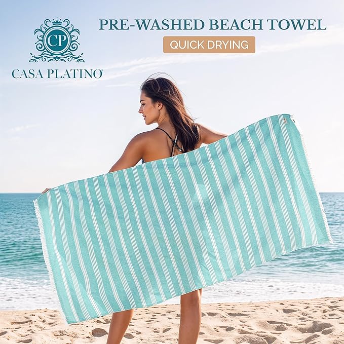 Casa Platino Sand Free Beach Towel, Oversized Pool Towels with Pre-Washed Quick Dry Fabric, Lightweight Design for Travel or Beach, Ideal for Lounging Comfortably Outdoors – 39"x71", Aqua