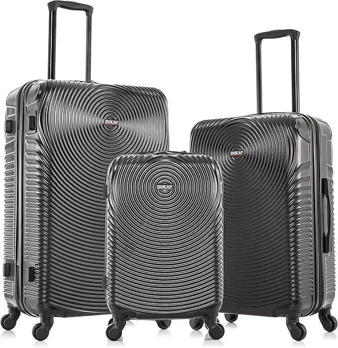 DUKAP INCEPTION Luggage with Spinner Wheels | Durable Lightweight Hardshell Suitcase,Travel Sets with Handle and Trolley | (20in, 24in, 28in) 3 Piece Luggage Set | Black