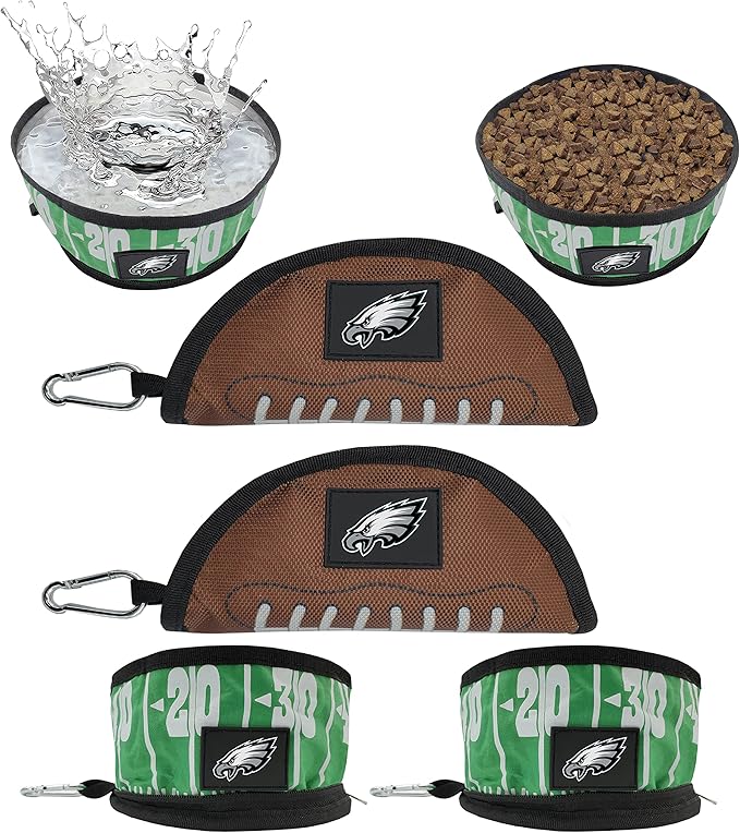 NFL Philadelphia Eagles Pets First Collapsible Dog Travel Bowl Set, 2 Pack Food and Water Bowls for Dogs, Best Portable & Lightweight Leak-Proof Dog Bowls for Travel