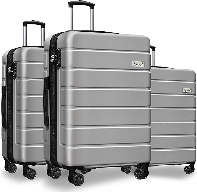 3-Piece Hardshell Luggage Set, Lightweight Expandable Suitcase with TSA Lock and Double Spinner Wheels, 20% Expansion for Extra Packing, Carry-On and Checked Bags, Silver