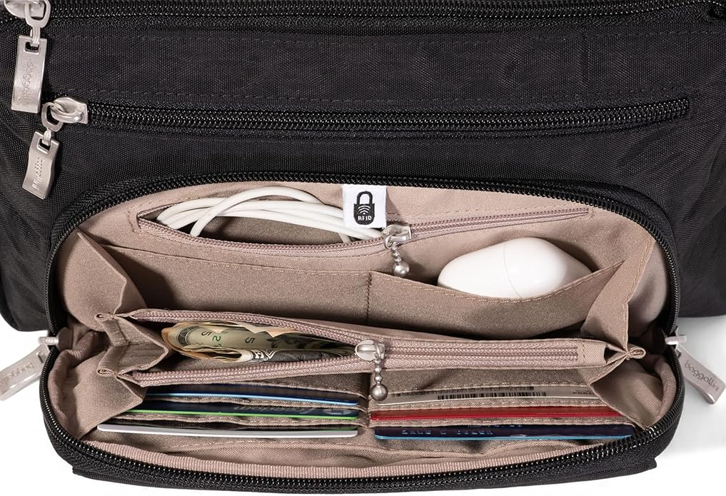 Baggallini Original Everyday 11x7.5 Crossbody Bags Rfid Protected Lightweight Nylon Zippered Travel Purse
