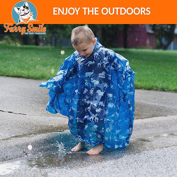 Disposable Rain Ponchos Kids - Emergency Kids Rain Poncho - 4 Pack Hooded Ponchos for Boys and Girls With Fun Designs