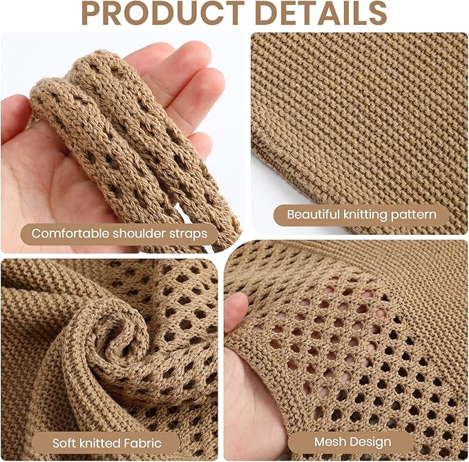 SUOSDEY Crochet Mesh Beach Tote Bag, Knit Summer Vacation Aesthetic Boho Tote Bag for Women