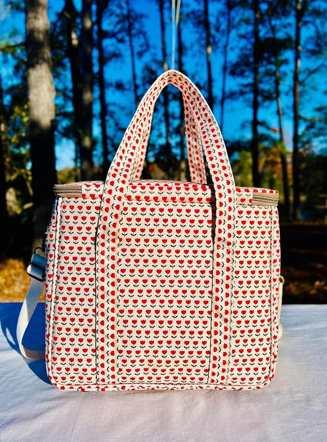 Kwang Min Insulated Insulated Cooler Bag,Reusable Large Lunch Bag for Women, Great for Outdoors,Camping,Party,Premium Quality,Adjustable Strap,Foldable