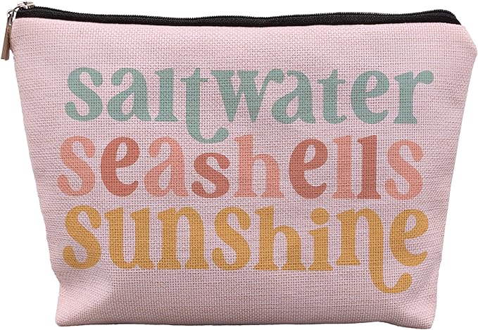 Beach Makeup Bag,Sunscreen Summer Travel Makeup Pouch,Saltwater Seashells Sunshine Travel Cosmetic Zipper Bags for Women,Beach Gifts for Women (color-04)