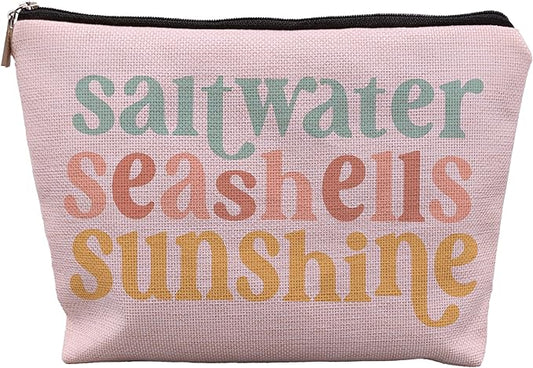 Beach Makeup Bag,Sunscreen Summer Travel Makeup Pouch,Saltwater Seashells Sunshine Travel Cosmetic Zipper Bags for Women,Beach Gifts for Women (color-04)