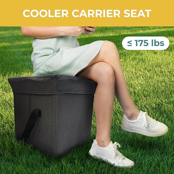 HAKOWARE 12"x12"x12" Gray Collapsible Soft Cooler Seat, Insulated, Portable, Foldable Box for Hot and Cold Food Drinks, Shoulder Strap, Reusable Clear Bag, Grocery Shopping Bags, Snacks, Picnic