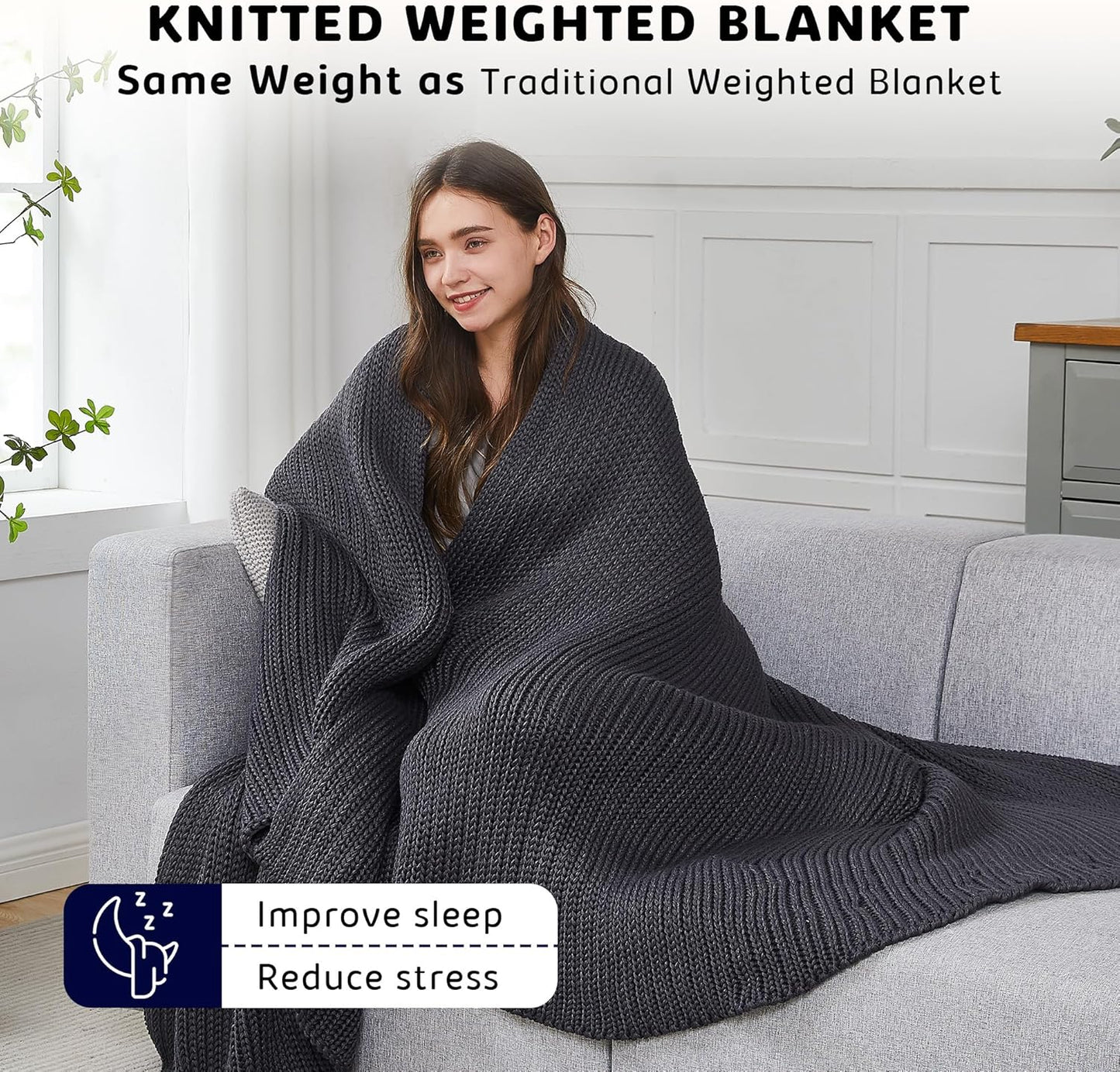 L'AGRATY Knitted Weighted Blanket - 60"x80" 15lbs Cooling Chunky Knit Heavy Blanket for Adults Braided Crochet Throw Thick Cable Yarn Knit Decorative No Beads Evenly Weighted Machine Washable
