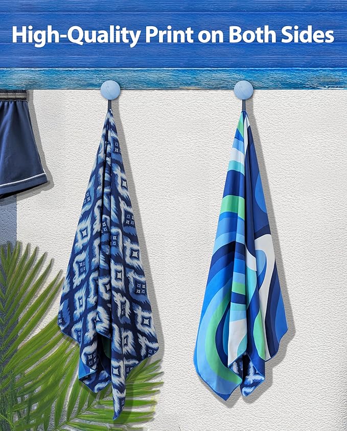 Microfiber Beach Towel Oversized 71X32" Thin Lightweight, Quick Dry Towel, Sand Free, High Absorbent, Compact, Vacation, Pool, Camping, Cruise, Picnic, Travel Towel, Beach Blanket, Carry Bag, Blue