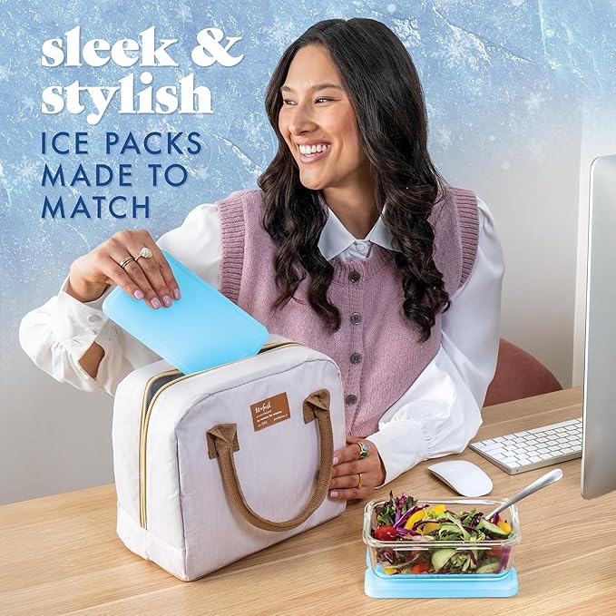 Cool Coolers by Fit & Fresh 4 Pack XL Slim Ice Packs, Quick Freeze Space Saving Reusable Ice Packs for Lunch Boxes or Coolers, Blue, 239ICE, 4 count (Pack of 1)