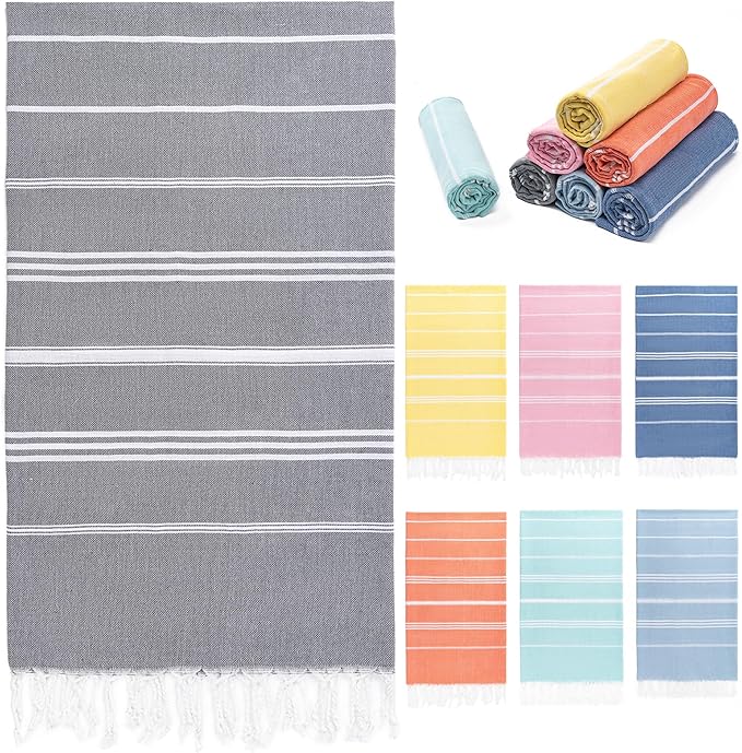 Turkish Beach Towel, 36"x71" Quick Dry Sand Free Oversized Bath Pool Swim Towel, Lightweight Travel Turkish Towels Vacation Essentials, Dark Gray