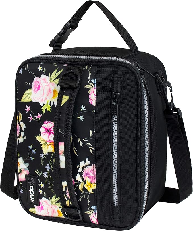 opux Premium Insulated Lunch Box for Men, Women | School Lunch Bag for Girls Kids | Compact Adult Lunch Pail Work Office Cooler | Soft, Leakproof, 4 Ways to Carry | Fits 12 Cans (Black Floral)