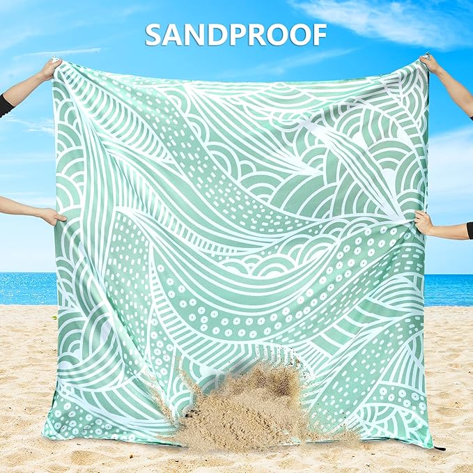 Beach Blanket Waterproof Sandproof Beach Mat for 1-8 Adults Quick Drying Durable Outdoor Picnic Mat for Beach Festival Travel Camping Hiking (LBL-Ripple, 79"×83"(4 Person))
