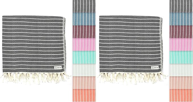 Sand Cloud Turkish Beach Towel - Sand Proof - 100% Certified Organic Turkish Towel - Quick Dry Towel for Beach, Picnic, Blanket or Bath Towel - As Seen on Shark Tank - Gocek (Black) (Pack of 2)