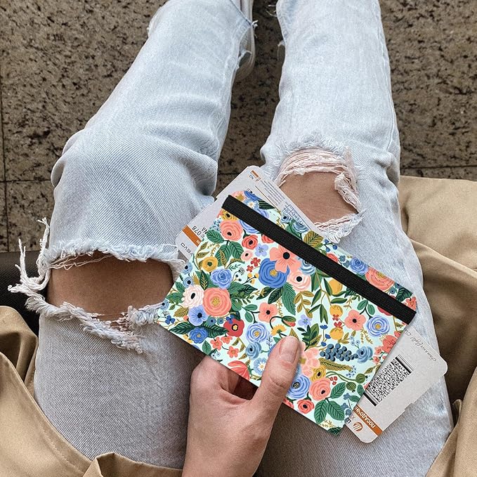 Cute Passport Holder and Holder Combo Passport Cover with RFID Blocking Women Men Compatible Wallet Credit Card Protector(Color Flowers,Floral)