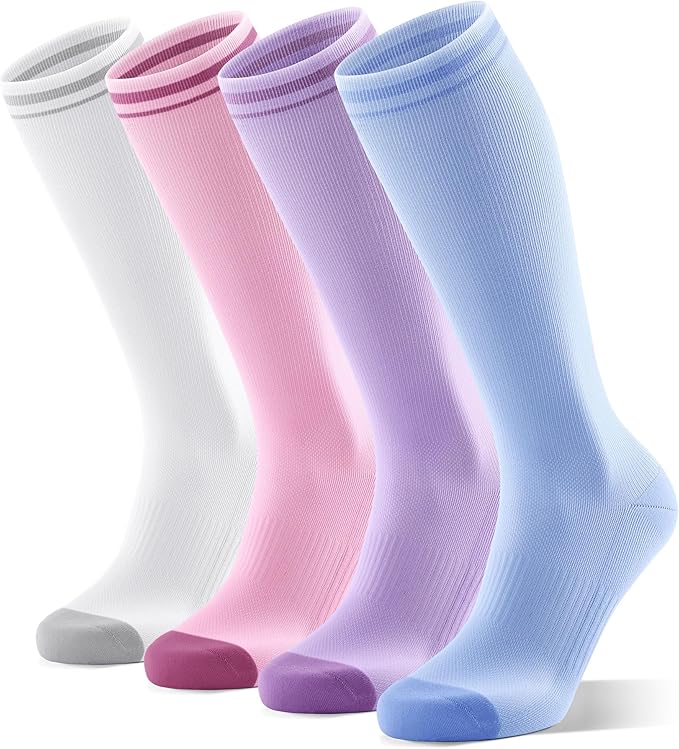 FITRELL 4 Pairs Compression Socks for Women & Men, 15-20mmHg Circulation Support for Athletic Travel Daily Wear