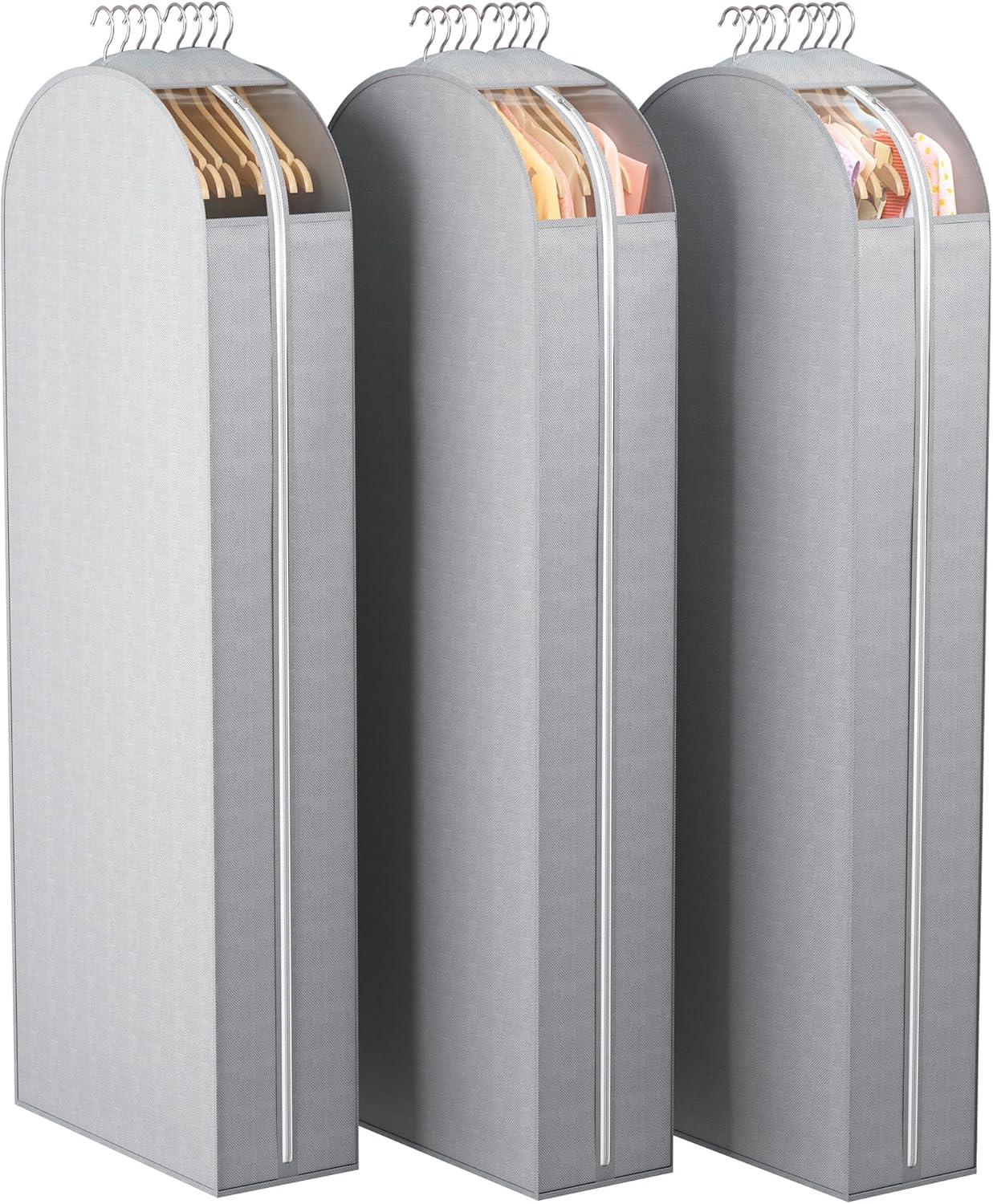 10" Gusseted Garment Bags for Hanging Clothes with clear window, 60" Suit Bags for Open Closet Storage, Clothing Cover for Coat, Dress, Jacket, Shirt, Fur Wardrobe Protector, 3 Packs