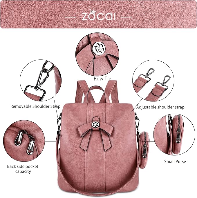 ZOCAI Backpack Purse for Women Fashion Backpack Purses PU Leather Daypacks Anti-Theft Shoulder Bag Satchel Purse