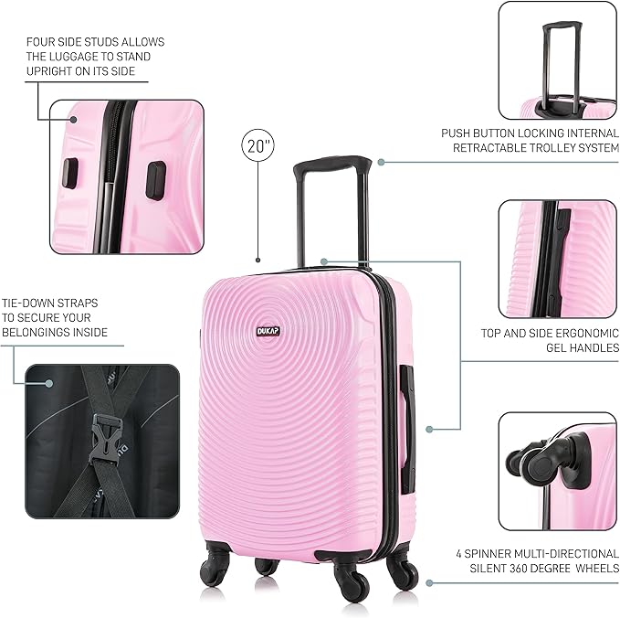 DUKAP INCEPTION Luggage with Spinner Wheels | Durable Lightweight Hardshell Suitcase, Travel Bag with Handle and Trolley, 20-Inch Carry On Small Luggage | Pink