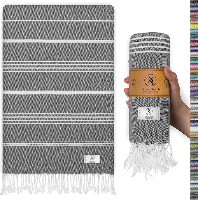 Turkish Beach Towel Quick Dry & Soft Oversized (39" x 71") - Compact, Versatile and Functional as Beach and Travel Blanket, Travel, Camping, Cruise and Gym Towel - Grey