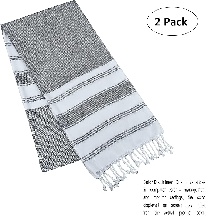 GLAMBURG Peshtemal Turkish Towel - Beach Towels Oversized 36x71 Set of 2, Cotton Beach Towels for Adults, Soft Durable Absorbent Extra Large Bath Sheet Hammam Towel - Navy Blue