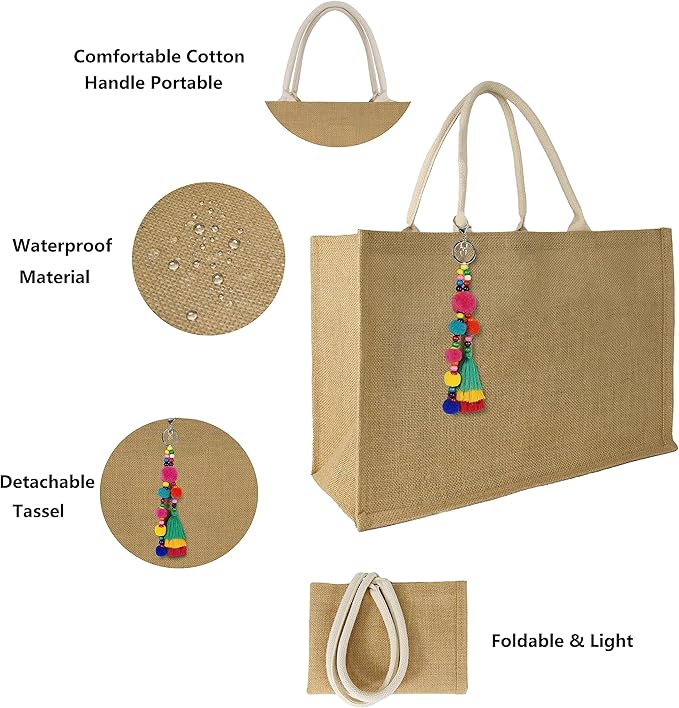 Hibala Woven Large Beach Bag Straw Beach Tote Handmade Weaving Shoulder Tassel Bag Handbag