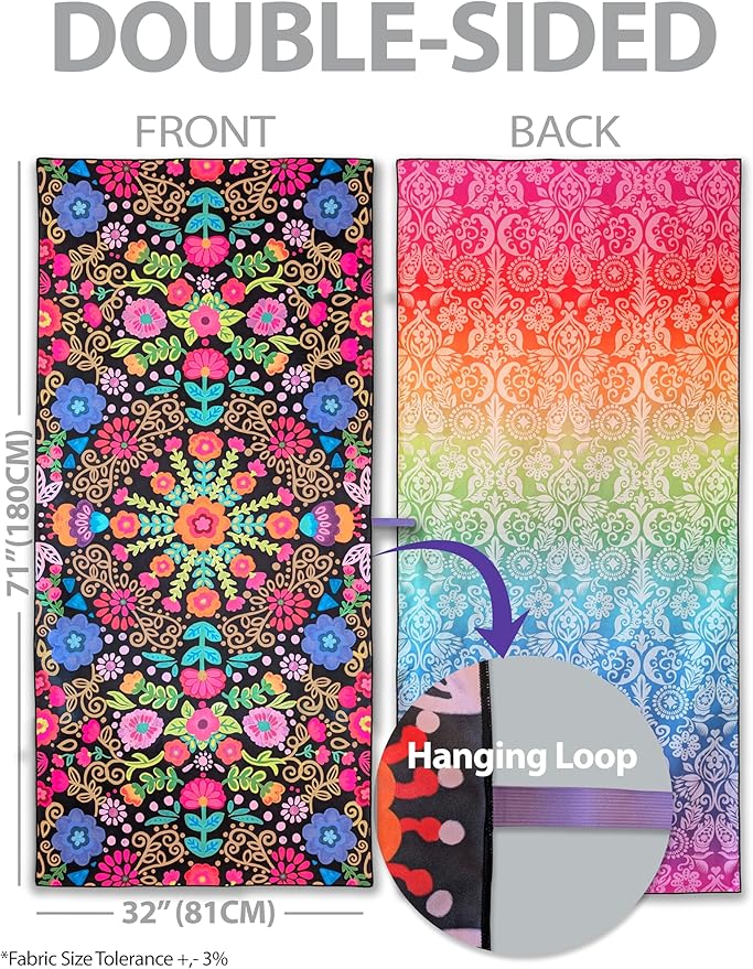 Microfiber Beach Towel Oversized 71X32" Thin, Lightweight, Quick Dry Towel, Sand Free, High Absorbent, Compact, Pool, Swim, Gym, Camping, Cruise, Picnic, Travel Towel, Beach Blanket, Carry Bag, Boho