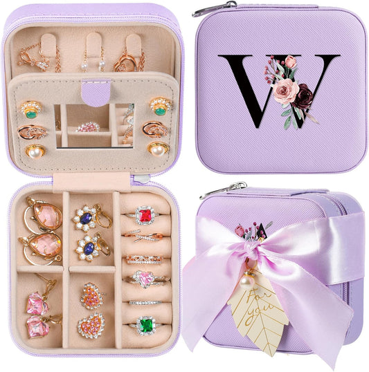 AYGXU Travel Jewelry Box for Women and Girls - Small Case With Initial A-Z - Teacher Gifts